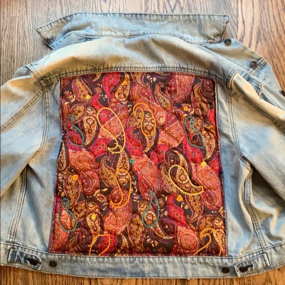 Free people XS Quilted Paisley Print Denim Jacket